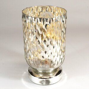 Mercury Glass Diamond-Shaped Design Hurricane Lamp/Candle Holder , 9" Tall